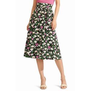 VERONICA BEARD "Avi" Floral Print Midi Skirt, High Pleated Paper Bag Waist, Sz 2